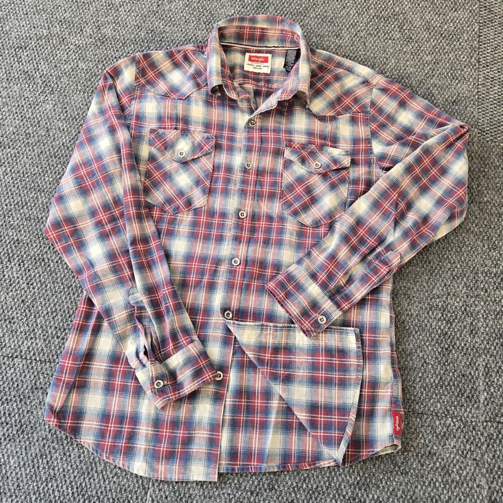 Wrangler Western Shirt Mens Medium Plaid Long Sleeve Free to Stretch Cotton...